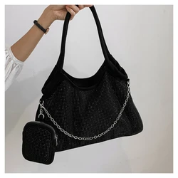 Zipper Tote Bags pu Ladies Bags on Sale 2024 High Quality Autumn Solid Sequin New Casual Tote Chains High Capacity  Handbag