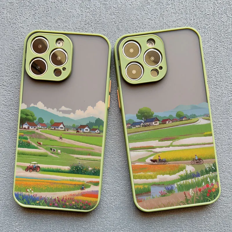 Retro Countryside Scenery Painting Phone Case For iPhone 16 Pro Max Plus 15 14 13 12 11 Pro Max Mini XR XS X SE2 7 8 Plus Covers