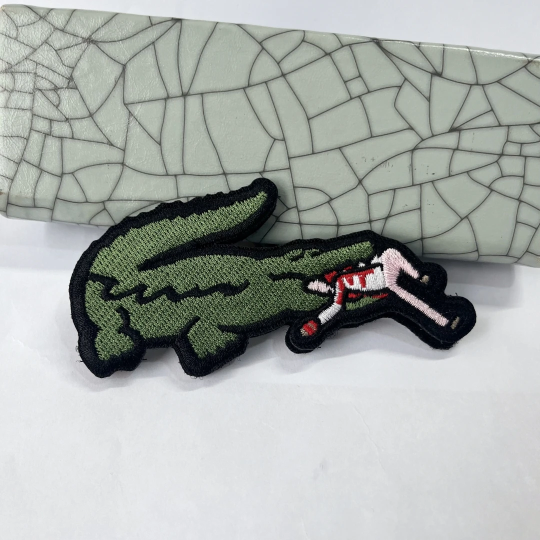 Crocodile Bite Incident Embroidered Hook and Loop Patches Tactical Morale Badge Outdoor Gear Backpack Sticker