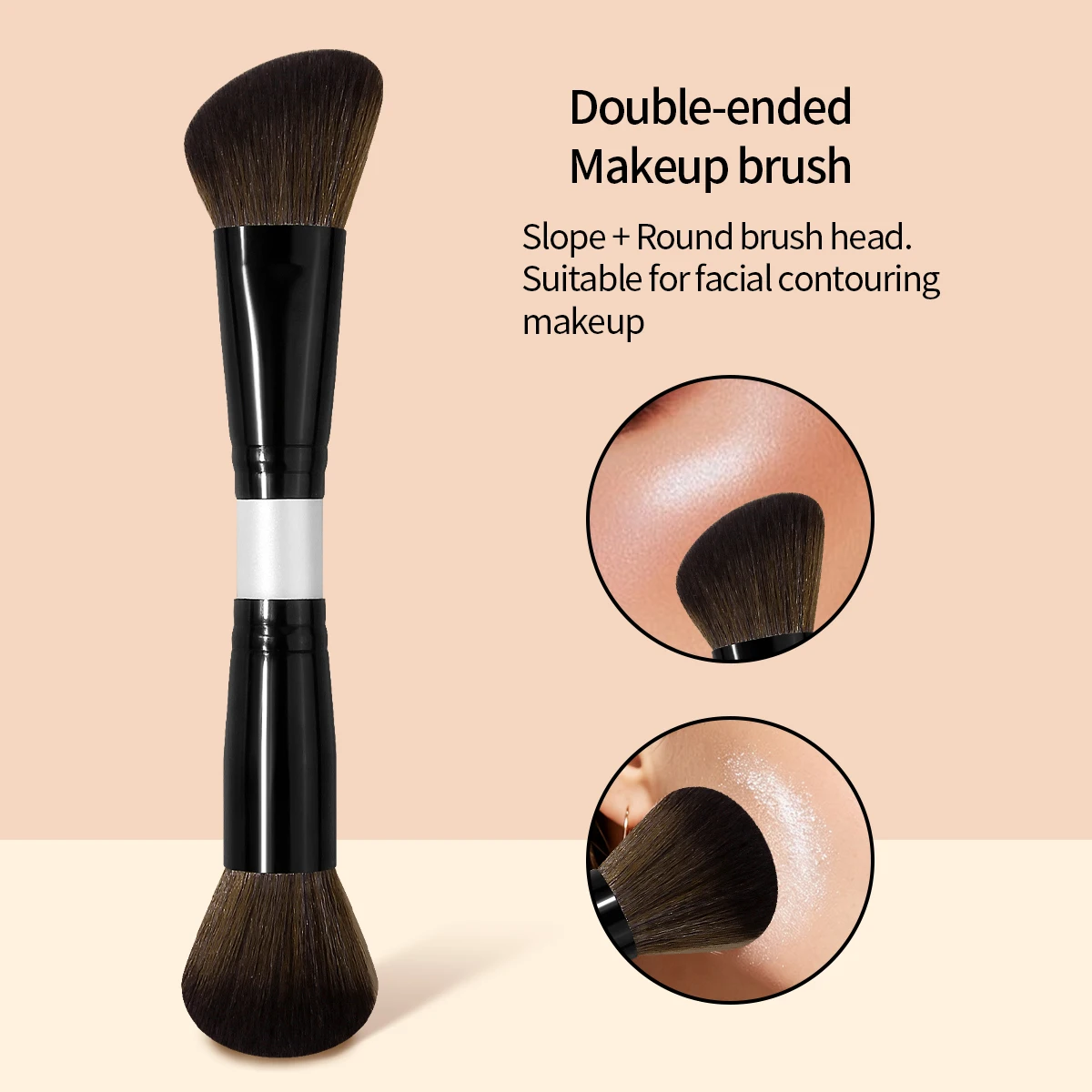 1Pc Double‑ended Contour Makeup Brush Slope & Round Head Cosmetic Brush For Face Contouring Bronzer Highlighter Blush Make‑up Be