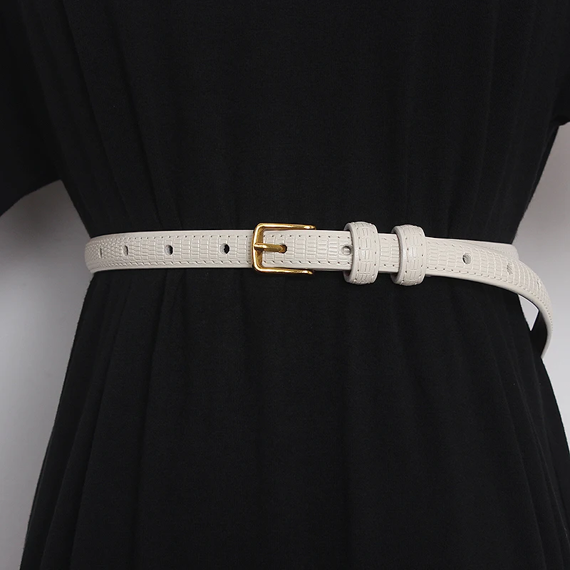 Ceinture étroite en cuir véritable pour femmes, ceintures de smoking pour femmes, ceinture corsets, décoration de l'environnement, mode de piste, structure dorée, T2546