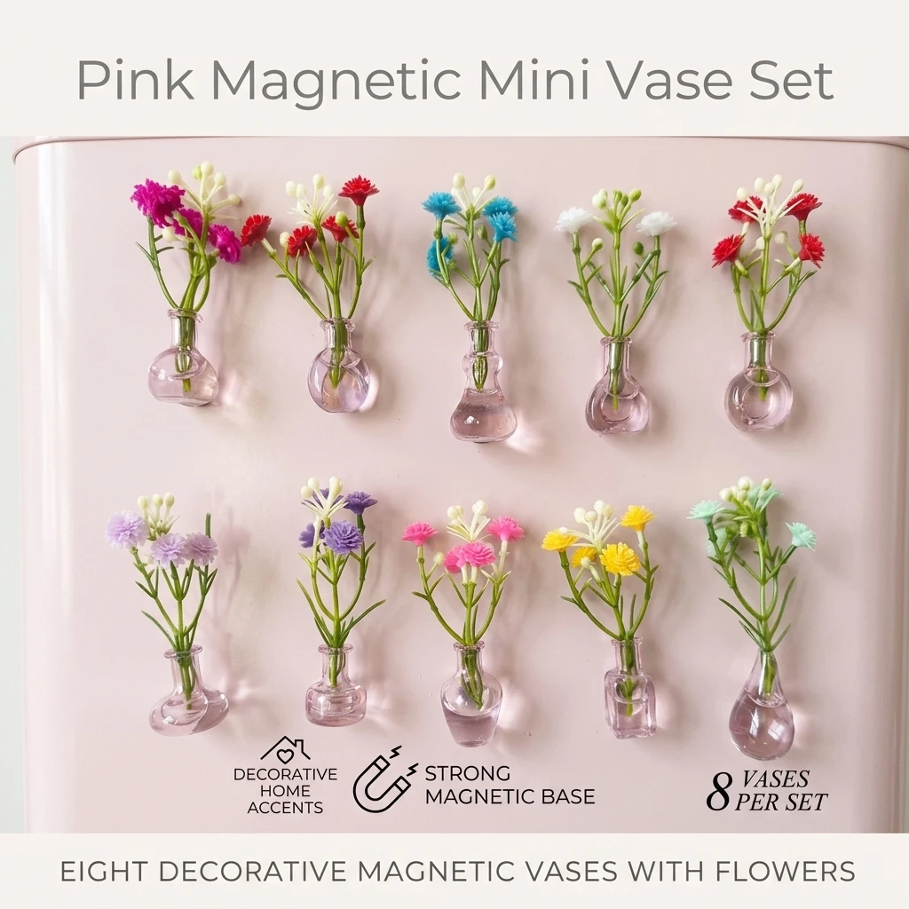 Mini Magnetic Vase Refrigerator Stickers Pink Resin DIY Decoration Accessories with Strong Magnet for Home Office Gifts Women