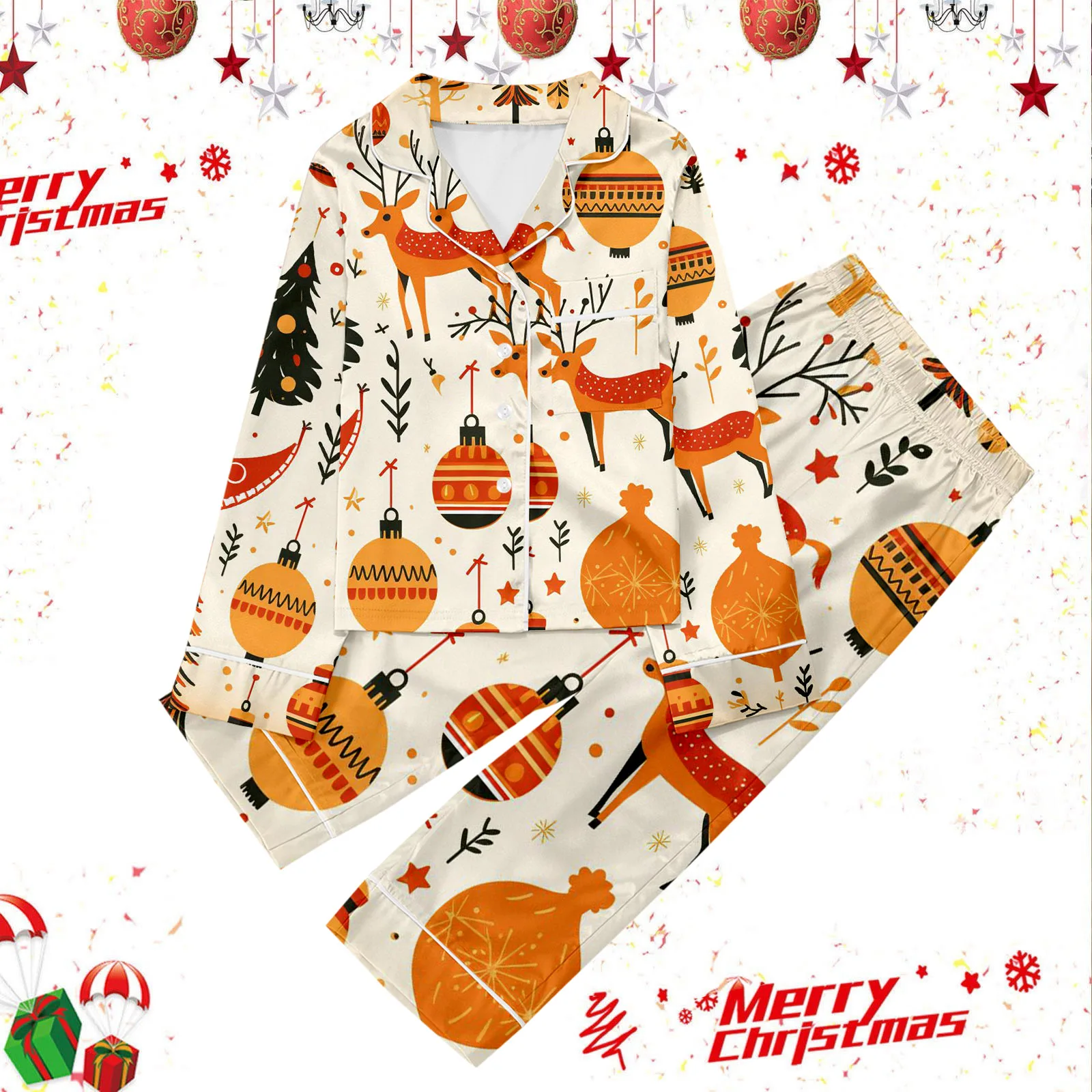 Kids Christmas Pattern Print Pajamas Sets Pattern Shirt Pants Pajama Suit For Children Long Sleeve Button 2Pcs Boy Girl Pyjamas