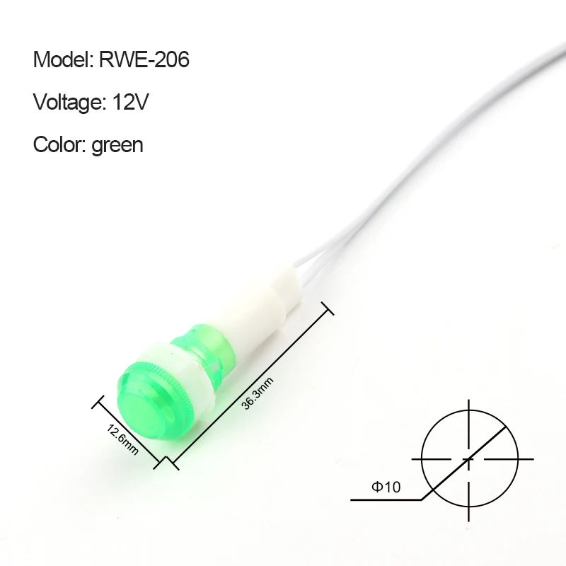 Lámpara de señal de 10 piezas y 10mm, iluminación de neón guiada por CC, luz roja, verde, amarilla, 12V, 24V, 380V, 220V, indicadores seguros