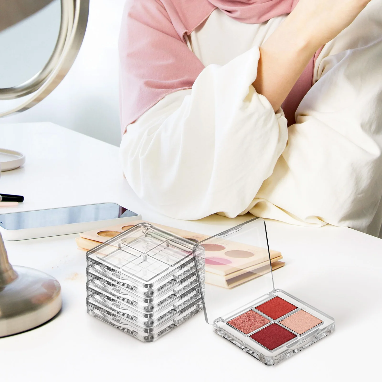 

6 Pcs Empty Eyeshadow Palette Transparent Square Grid Sturdy Plastic Travel Makeup Organizer Container Highlighter Box