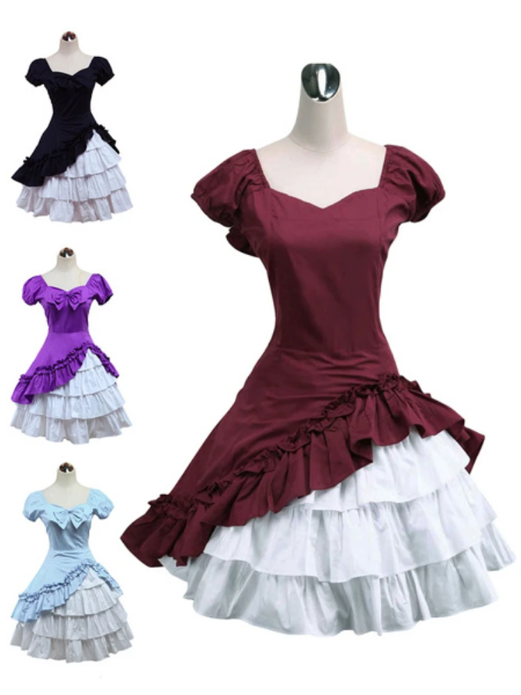 

Wine White Lolita OP Dress Short Sleeves withe Ruffles lolita black dress plus size lolita