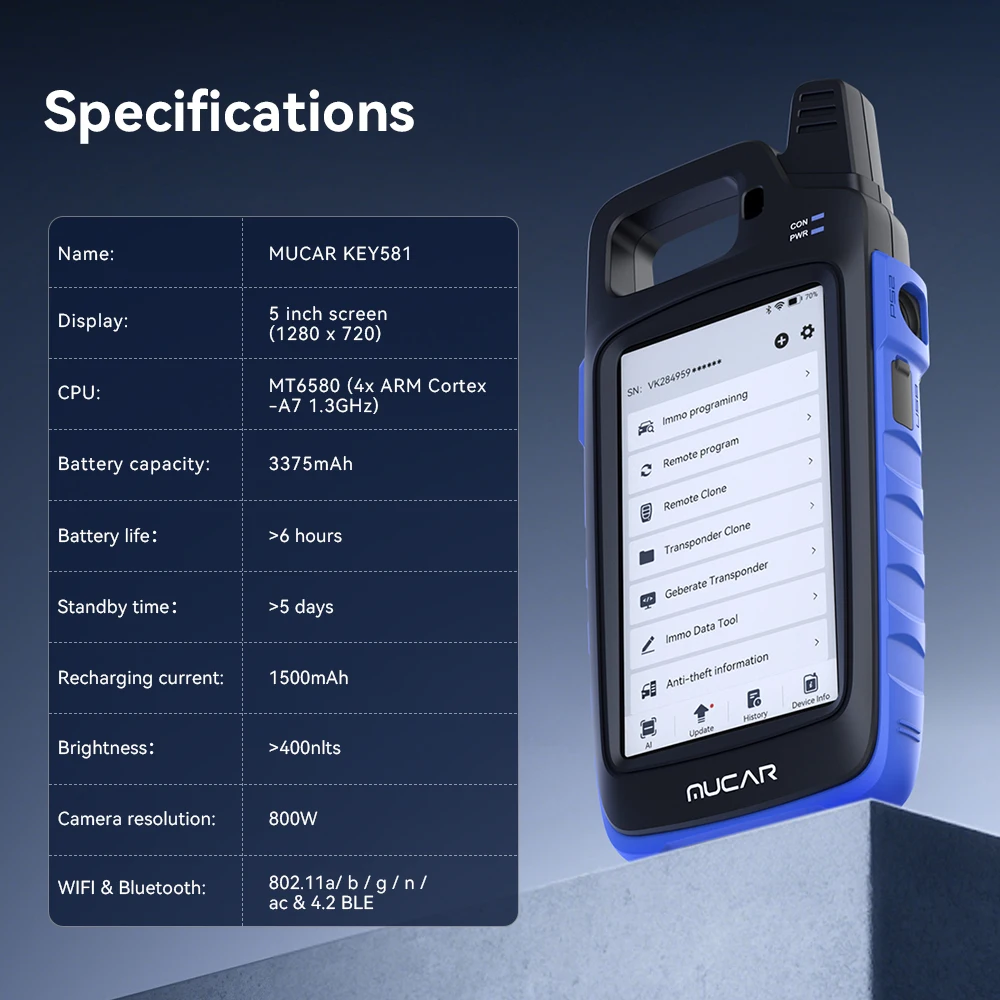 MUCAR KEY581 Key Creation IMMO Learning Chip Key Fob Programmer Immobilizer Tool Universal Key Generator Kit Read Write Cloning
