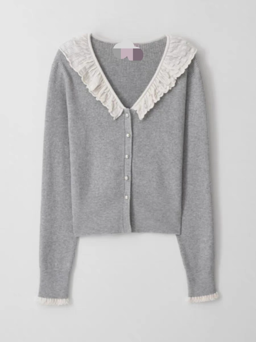 

Весенняя новая корейская версия, повседневный удобный, приятный для кожи, утягивающий кружевной открытый кардиган на одной пуговице