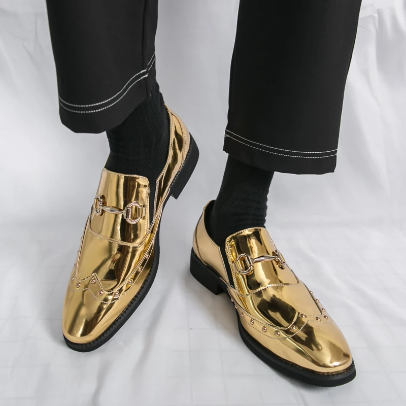 Men Loafers PU Splicing Rivet Decoration Trendy Banquet Hairstylist Men Shoes Size 38-46
