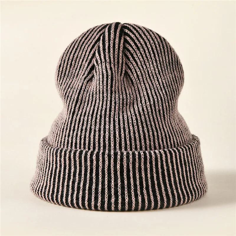 Baggy knitted beanie hat for women New winter designer soft breathable warm skullies gorros Men solid striped knit hat