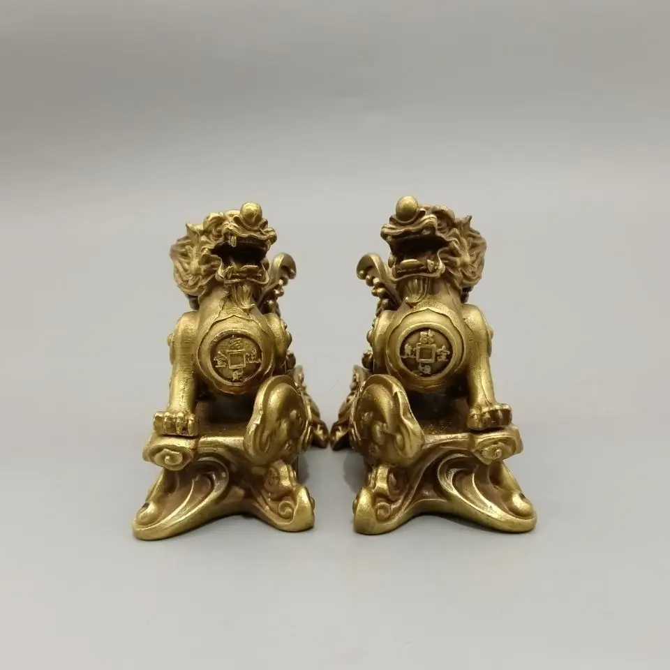 Copper Lucky Chinese mythical beasts Statue kylin Statue Office Home Decor Gift for Desk Ornament
