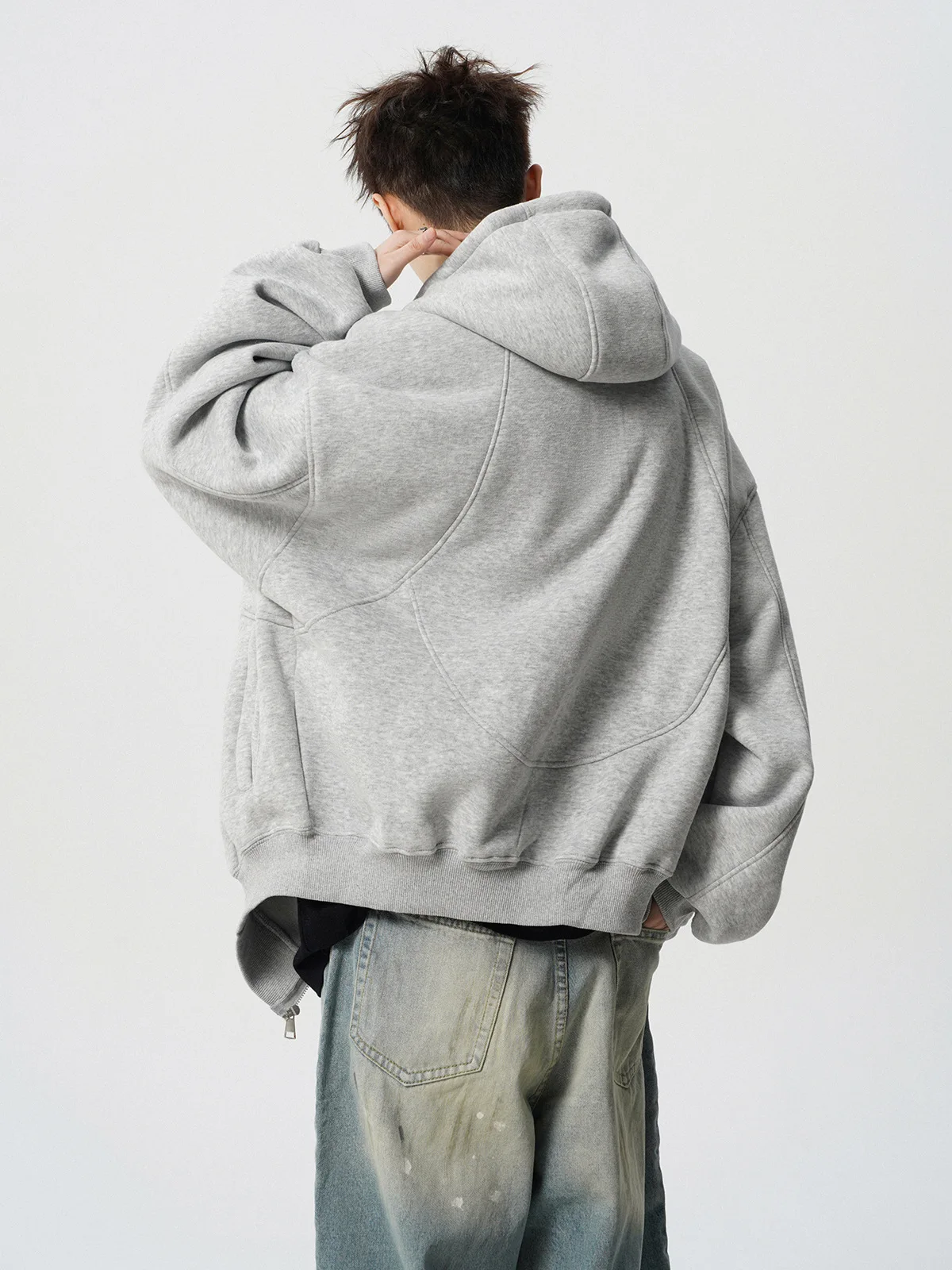 American Deconstruction Hooded Jacket Men's Winter Splicing Sweater High Street Velvet Couple Hoodie