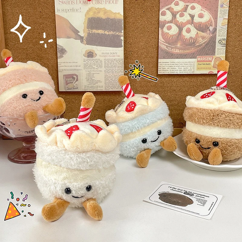 Cartoon Birthday Cake Plush Pendant Toys Simulation Birthday Cake Keychain Creative Funny Backpack Decoration Birthday Gifts