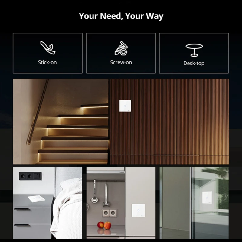 SONOFF T2EU-RF Wall Panel Sticky 433MHz RF Remote Wireless 1-3 Gang Two-Way Control With 4CHPROR3 RFR2 TX Wall Switches