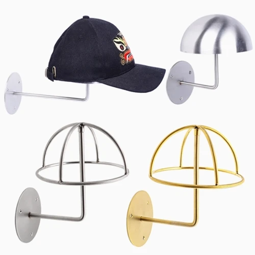 Imagen 2 del producto Estante para sombreros montado en la pared de acero inoxidable, estante de exhibición para casco de motocicleta, tienda de ropa, soporte para sombrero montado en la pared, 1 ud.