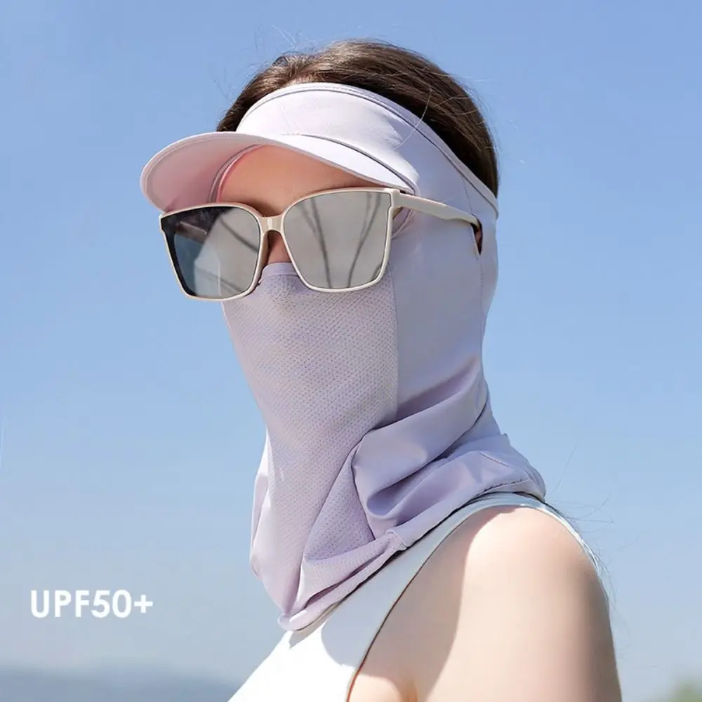 

Trendy UPF50+ Sun Protection Mask Ice Silk Breathable Anti-UV Neck Scarf Neck Protection Full Face Sunshade Face Mask Outdoor