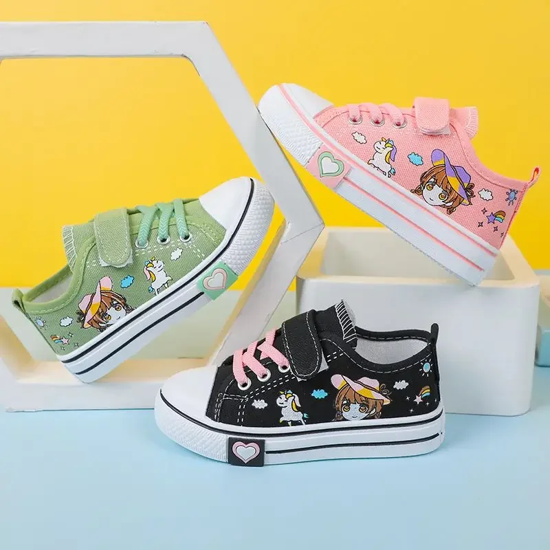 Children's  New Spring Canvas Shoes Cartoon Graffiti Children's Casual Shoes for Girls Comfort Fashion Kids Flat Tennis Sneakers