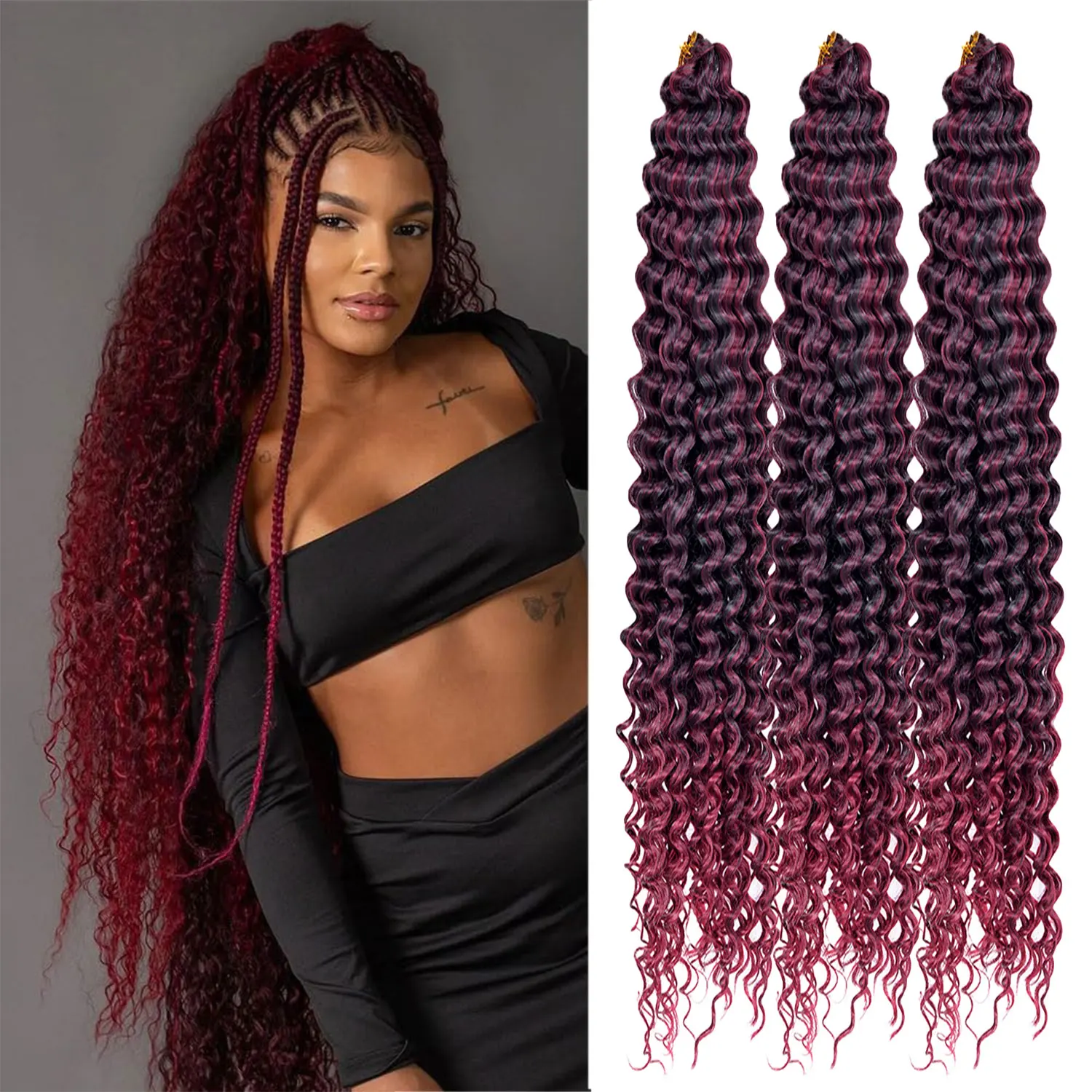 28Inch Boho Braid Crochet Hair Deep Wave Crochet Braiding Hair Extensions Synthetic Ocean Wave Crochet Hair Extensions for Women