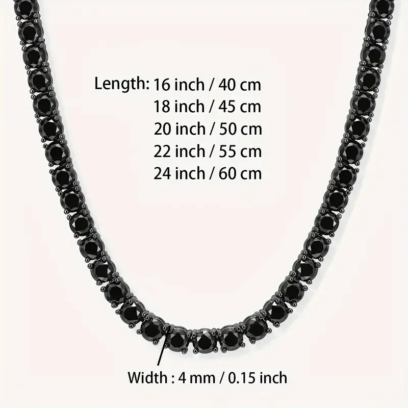 Iced Out 4mm Black Tennis Necklace For Men Hip Hop Copper CZ Rapper Style Chain Jewelry Perfect Gift For Thanksgiving Christmas