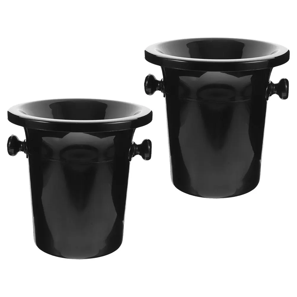 

2 Pcs Black Spittoons Round Dual Ears PP Plastic Ice Bucket for Beer Home Bar KTV Club Cooling Drink Cooler