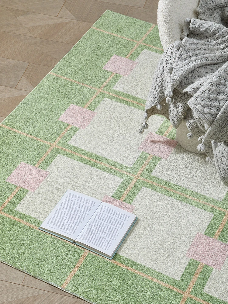 Nordic Light Green Plaid Ins Rug Carpet Soft Living Room Simple Modern Parlor Sofa Floor Rug Kid Room Bedroom Carpet Large Rug