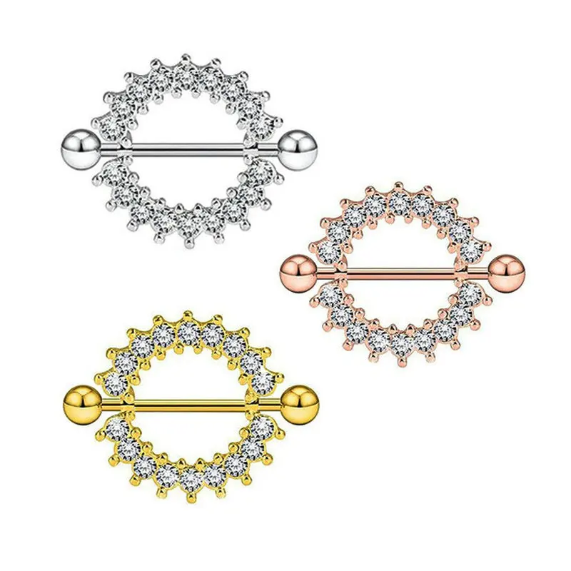 

12pcs/Lot Crystal Circle Shaped Nipple Shield Ring Stainless Steel Body Piercing Jewelry for Woman Gift 3 Color