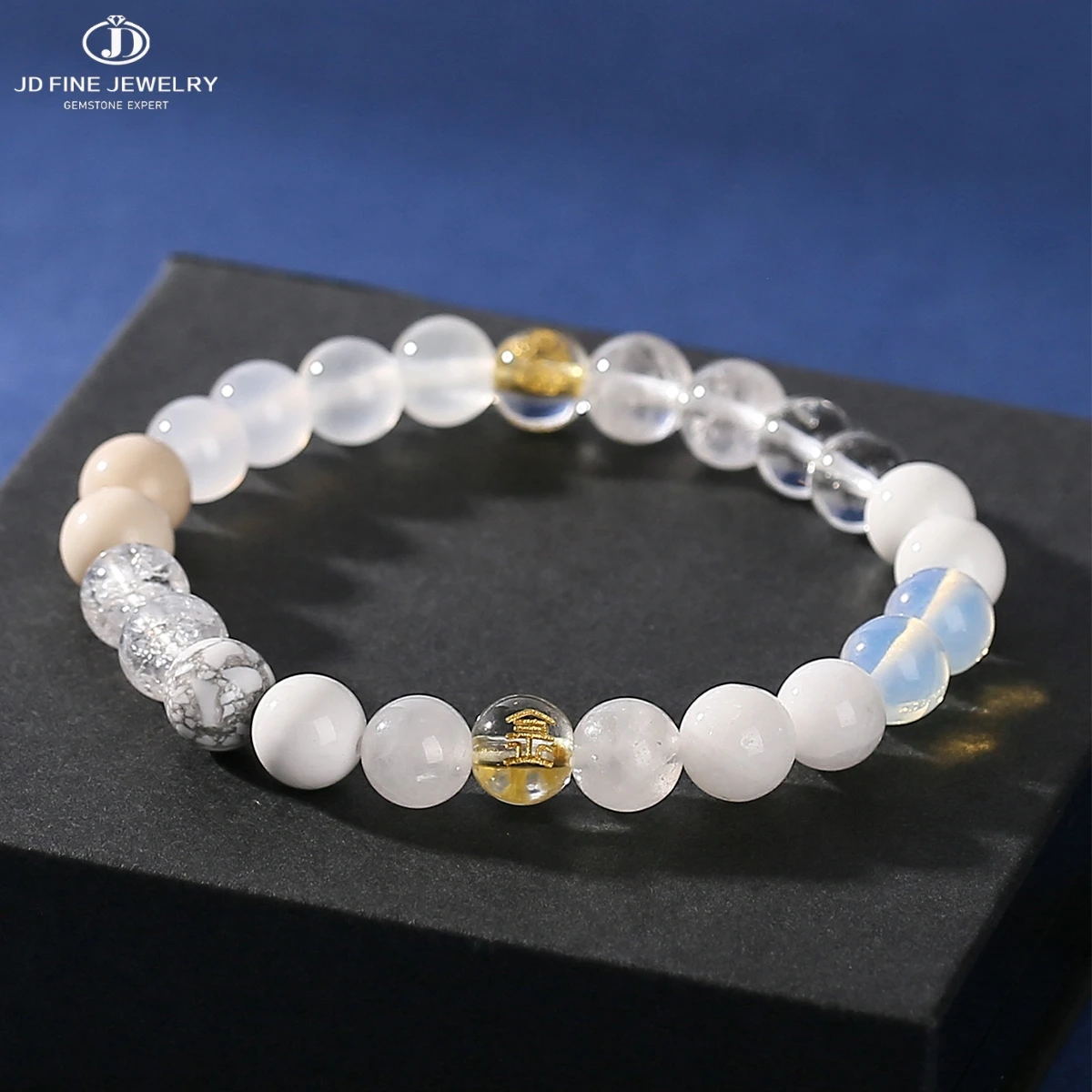 JD Natural Stone Mixed Bead Bracelet  Women Men Handmade God Of Wealth Lucky Bracelets Reiki Healing Rock Quartz Energy Jewelry