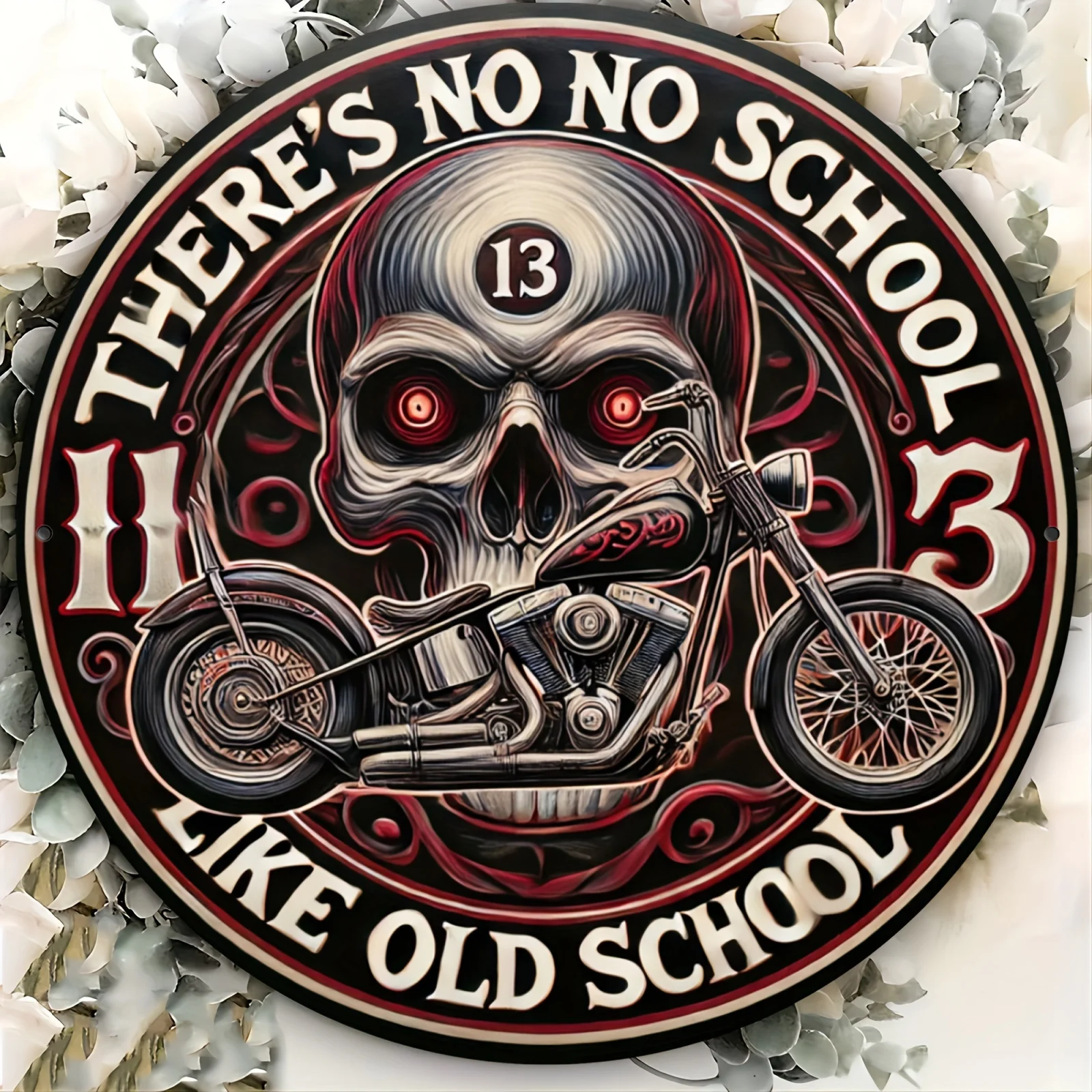 Vintage Skull & Motorcycle 8×8 Inch Aluminum Metal Sign - Durable Novelty Wall Art, Ideal Gift for Home, Kitchen & Holiday Decor