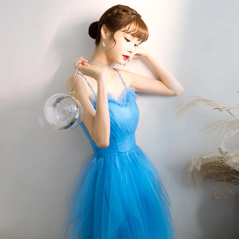 Elegante azul a linha vestidos de baile sexy cinta espaguete doce vestidos de festa de casamento longo vestido de festa para vestido de noite formal