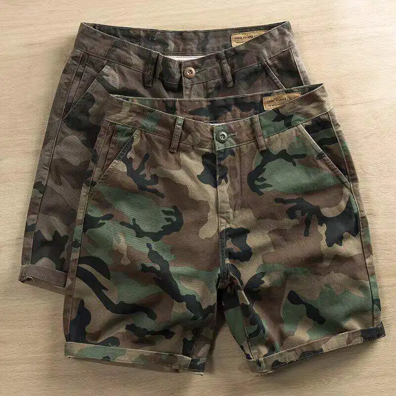 Wear Resistant Dirt Proof American Khaki Summer Camouflage Loose Workwear Shorts Casual Versatile Five-Quarter Men's Pants