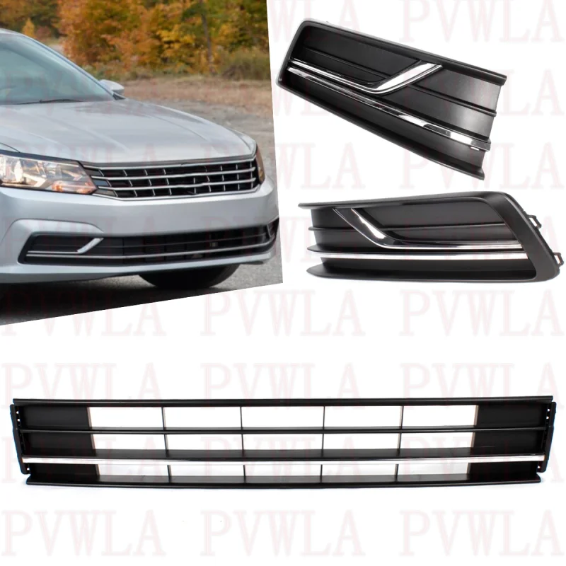 Front Bumper Fog Lamp Grille Cover + Center Lower Grille 561854661L 561854661G 561853671H For VW Passat 2016 2017 2018 2019 2020