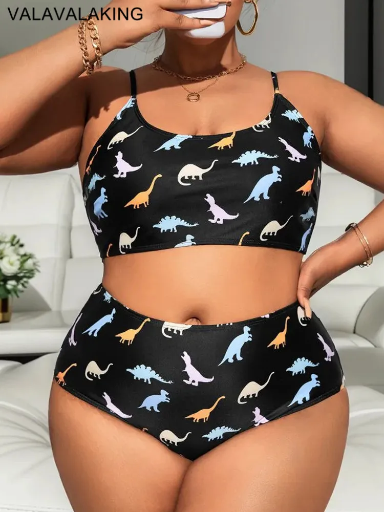 2025 Print 2-częściowe bikini Plus Size Kobiety Wysoka talia Duży strój kąpielowy Seksowna dama Duży strój kąpielowy Brazylijski gruby krój kąpielowy