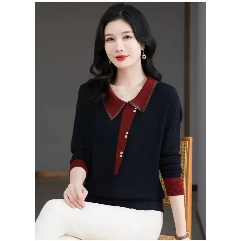 Joindre ensemble pull à revers haut pull en tricot pour femme chemise pull à la mode nouveau printemps et automne chemise à Base ample pour les femmes