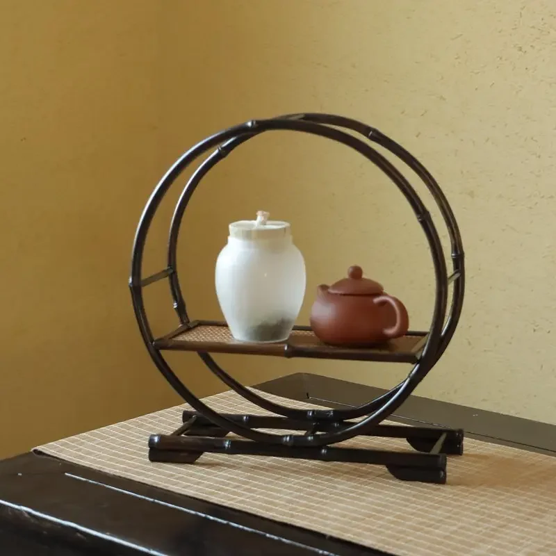 Zizhu tea shed, flower stand, retro Chinese creativity, Duobao Pavilion, small Bogu rack, round ornament, tea set display stand