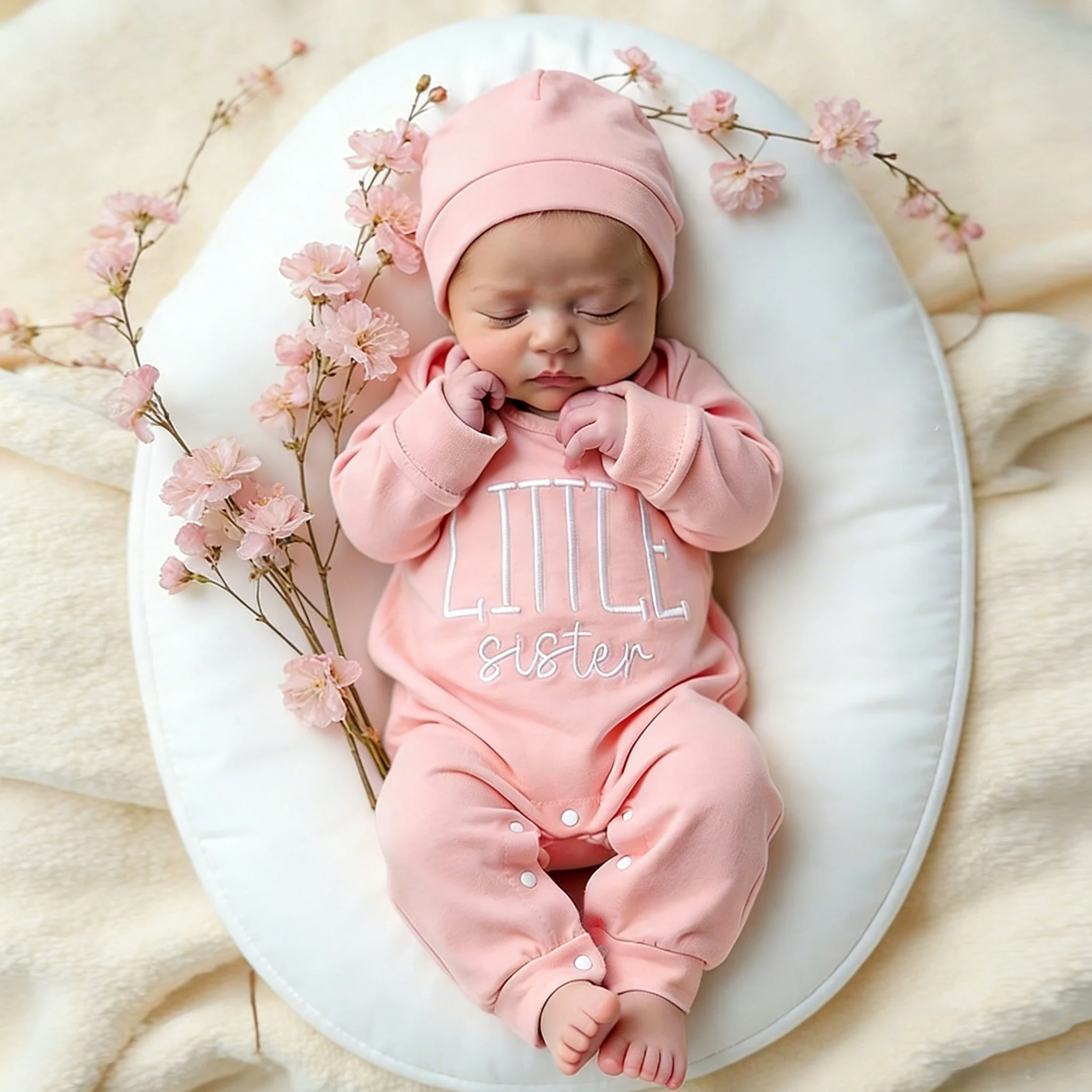 Ylsteed Newborn Baby Girl Boy Romper Hat Print Long Sleeve Jumpsuit withCrotch Buttons Infant Cotton Onesie Coming Home OutfitHD