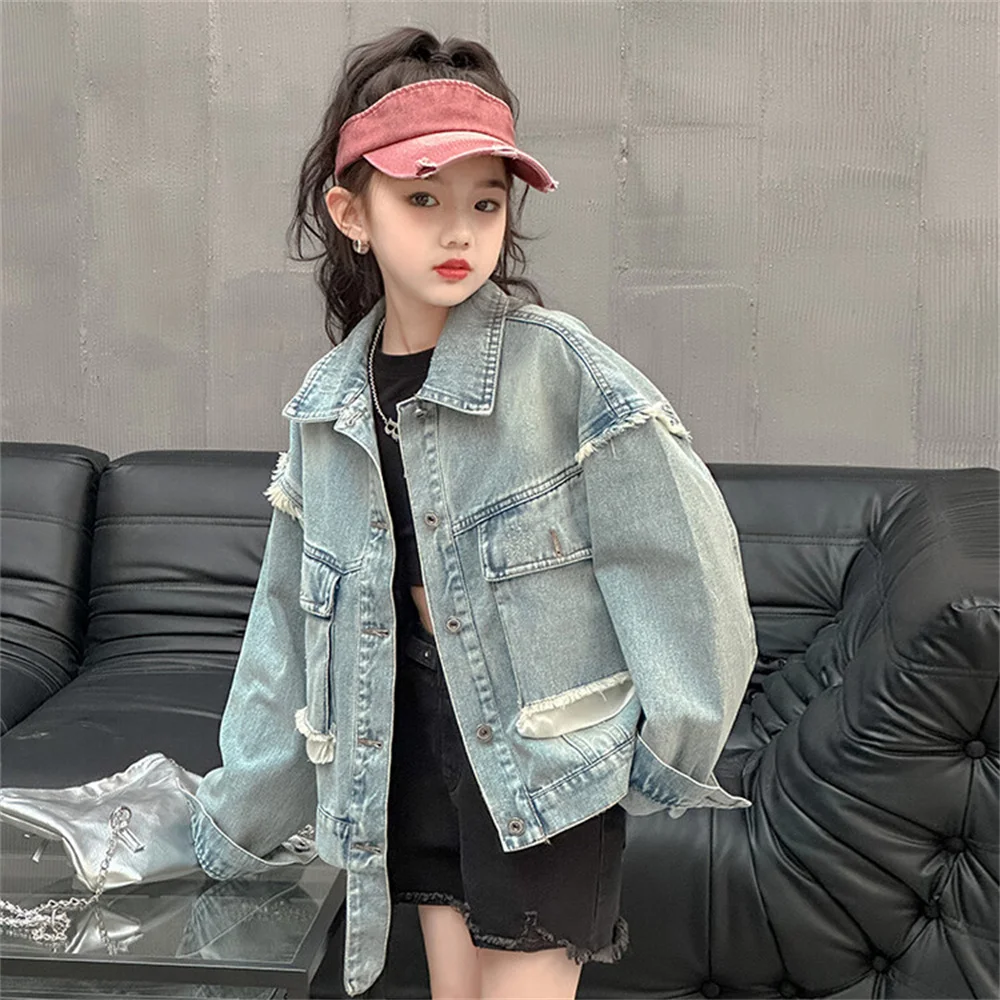 YF010 Girl Denim Jacket Youth Denim Coat Jacket Spring Autumn Fashionable Girl Jacket Children\'s Denim Shirt Jacket