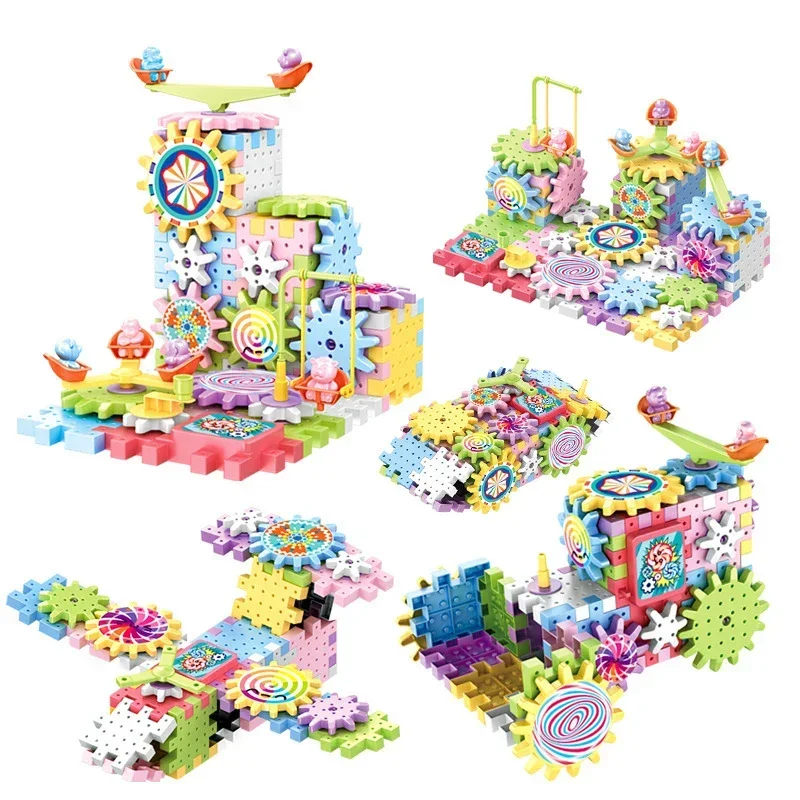 Electric Gears 3D Puzzle Model Building Kits Plastic Brick Blocks Educational Toys for Kids Children Gear Blocks Building Toys