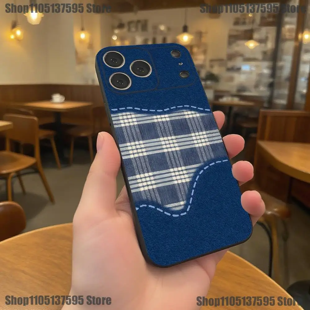 حافظة هاتف شبكية مخططة باللون الأزرق الكوري لهواتف iPhone 17,16,15,14,13,12,11,Pro,XS,Max,XR,Plus,E,SE4,غطاء ناعم أسود صغير