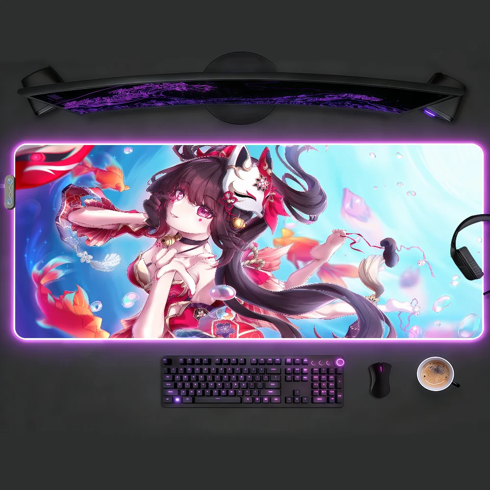 Honkai Star Rail Sparkle Mouse Pad RGB LED Non-slip Desk Mat Rubber Gaming Accessories Large XXL Computer Office Keyboard Carpet