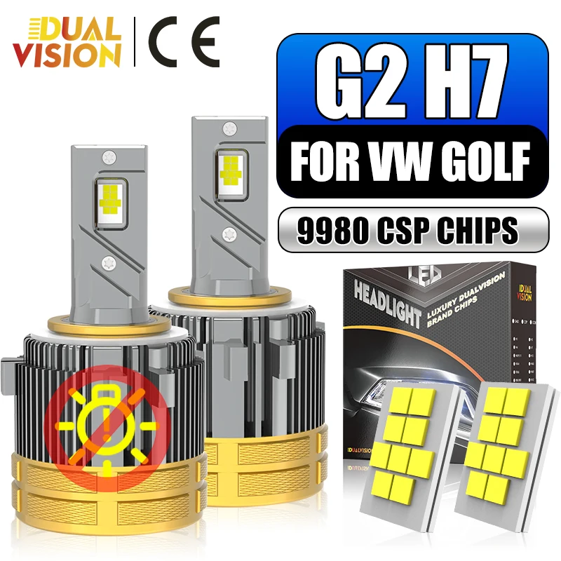 

Dualvision G2 H7 LED Headlights Canbus No Error Car Light 1:1 Size 9980 CSP CHIPS High Low Beam Led H7 For VW GOLF Touran Tiguan