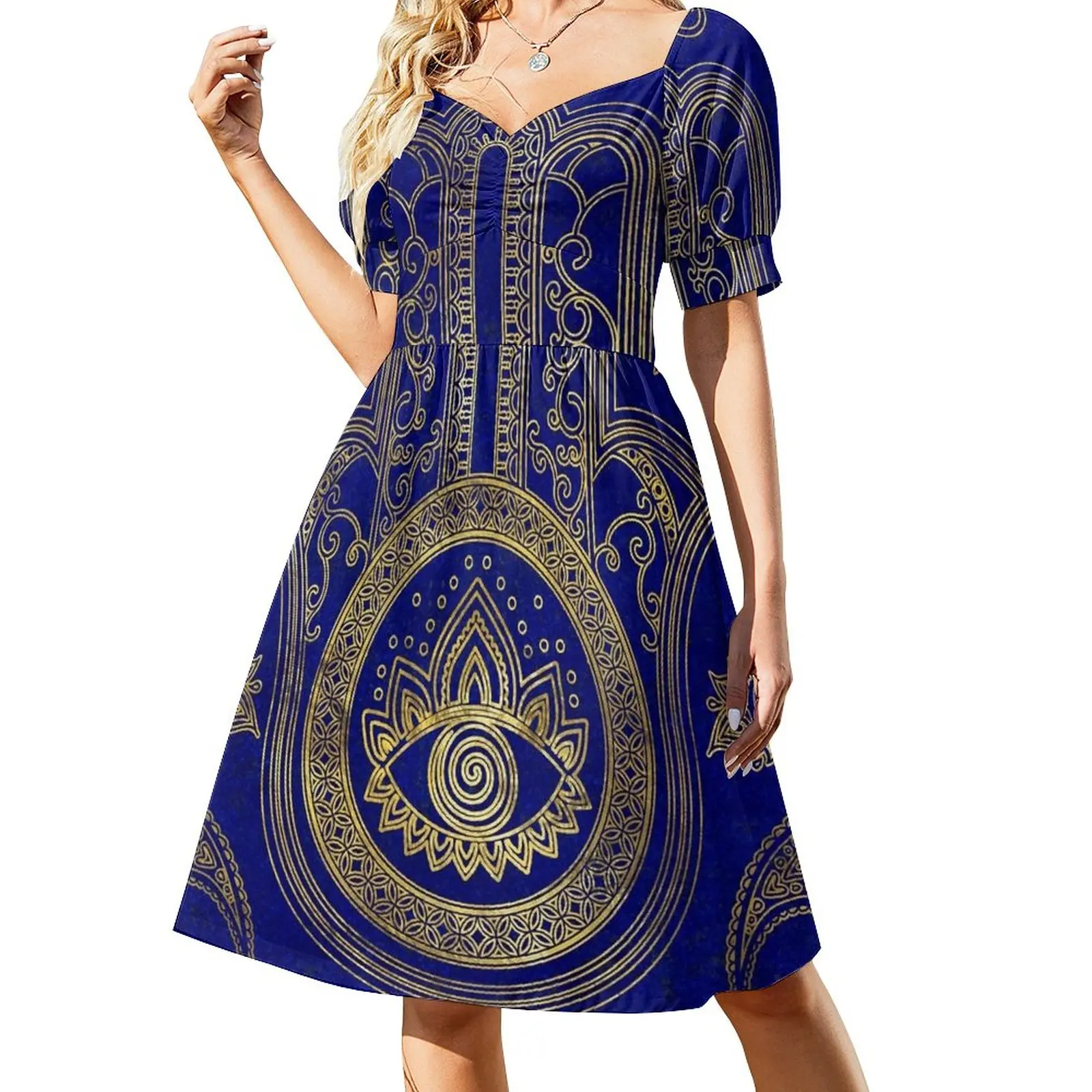 

Hamsa Hand- gold on lapis lazuli Sleeveless Dress Women's summer suit elegant chic wedding evening dresses dress for women 2023