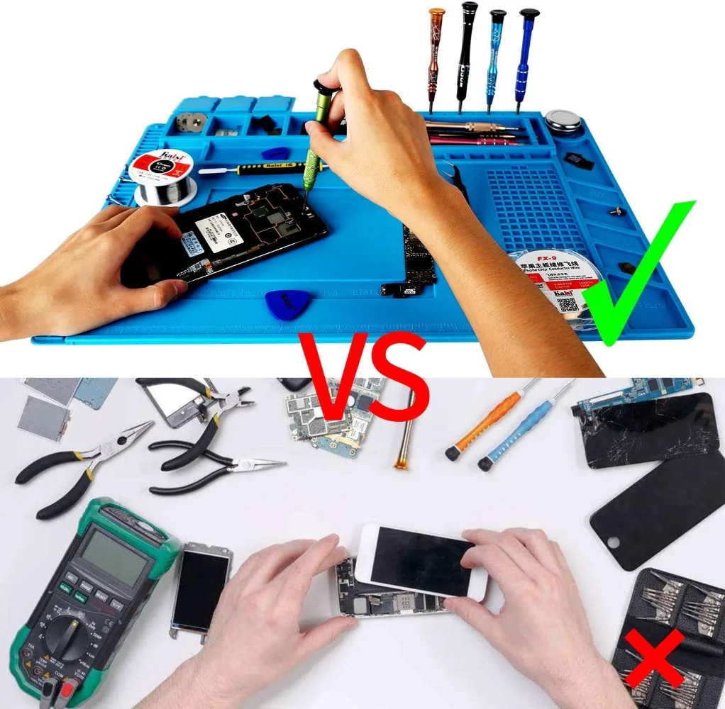 Silicone Work Mat Soldering Station Mat Heat Resistant 932°F Anti-Static Magnetic Mat for Electronic Phone Laptop Watch Repair