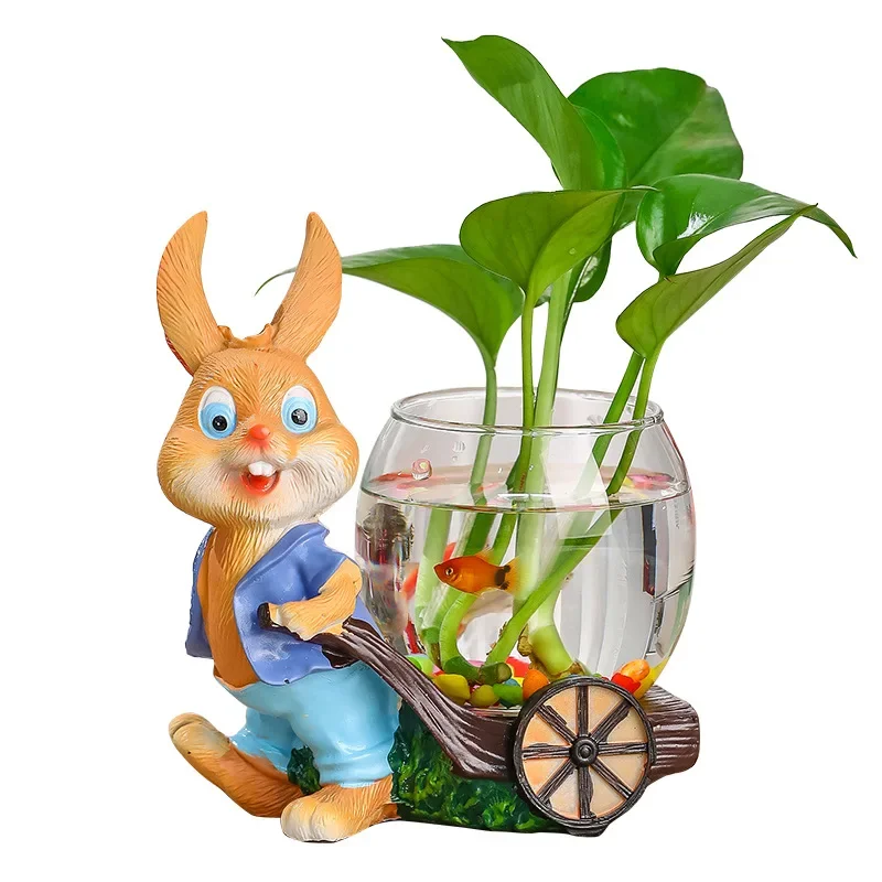 Resin Cute Rabbit Raff Desktop Decoration Aquatic Vase Cultivator Creative Flower Pot Office and Home Desktop Decoration