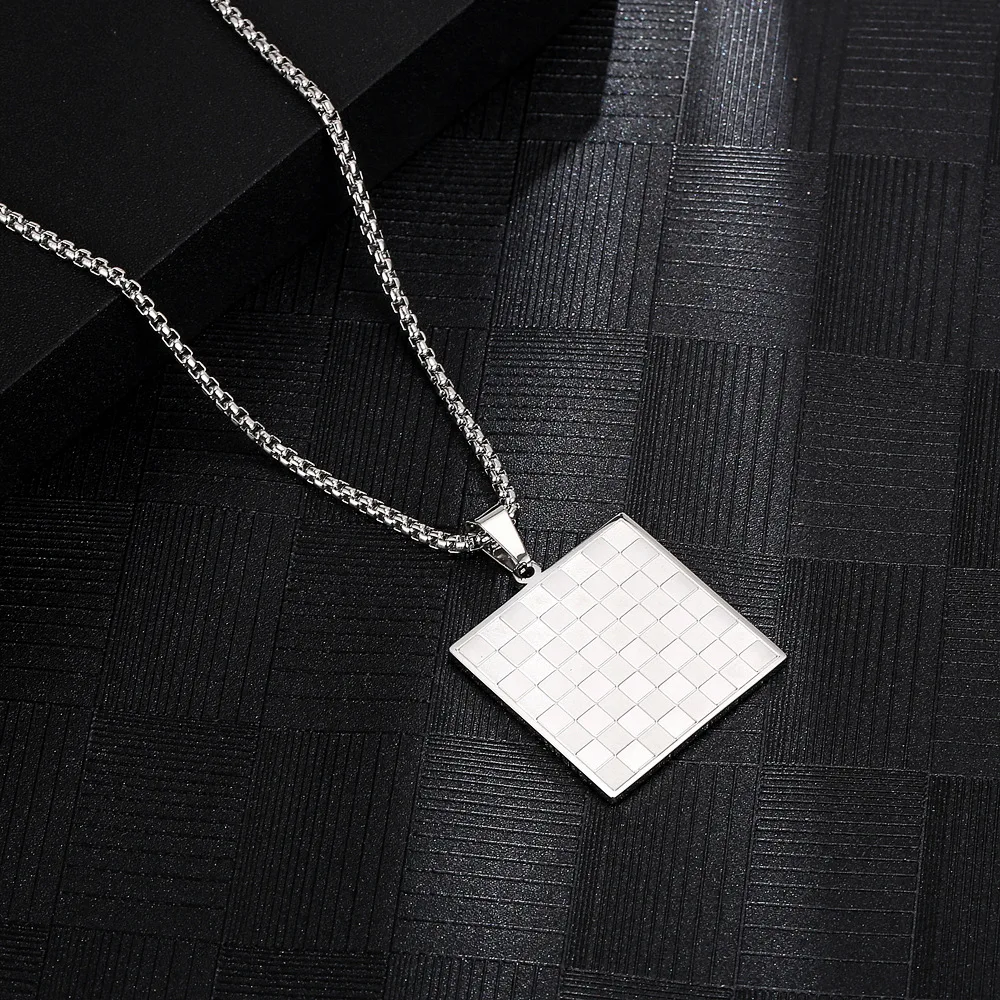 S925 Silver International Chess Square Fashion Minimalist Pendant Necklace Jewelry Gift For Men