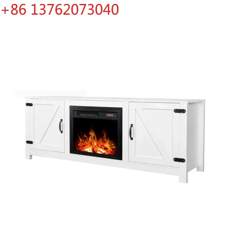 

Farmhouse TV Stand, Fireplace TV Stand, Wood Entertainment Center Media Console with Storage,White