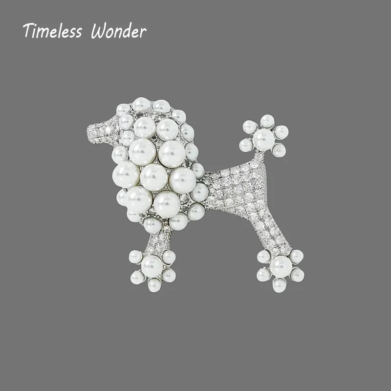

Timeless Wonder Fancy Zircon Glass Pearl Dog Brooch Pins for Women Designer Jewelry Runway Top Trendy Rare Gift Classy 7523