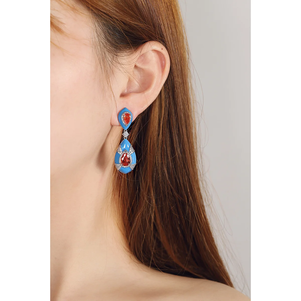 

925 Silver Needle Luxury Enamel Multicolor Gemstone Teardrop Drop Earrings, Elegant Party Statement Jewelry Gift for Women
