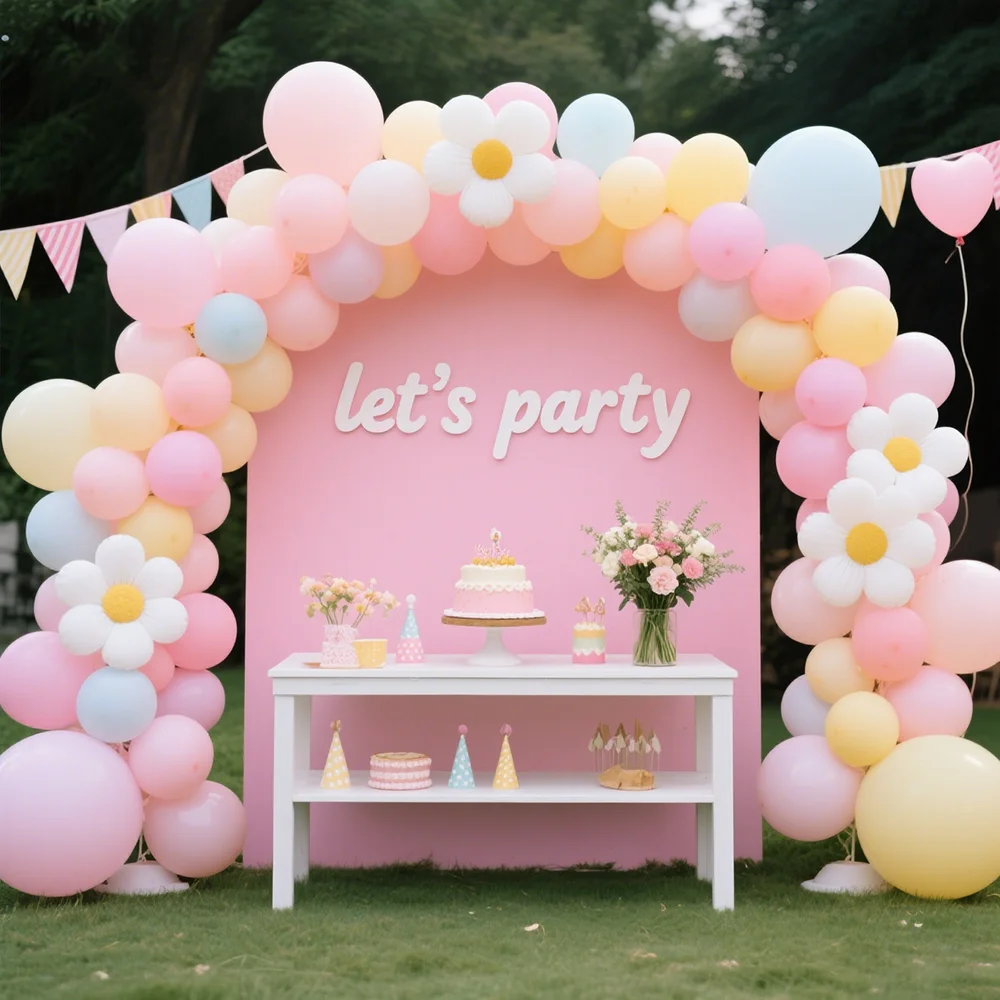 

Daisy Balloon Garland Arch Set 136pcs White Flowers Macaron Pink Yellow Blue Balloon Birthday Daisy Theme Wedding Party Decor