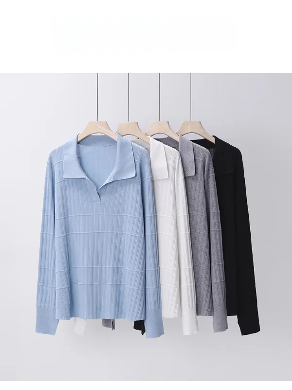 

Pajiajia Large Size Women's Casual Style Ice Silk Sweater Spring Loose Collar Top Island Iced Tea Pattern Short Length