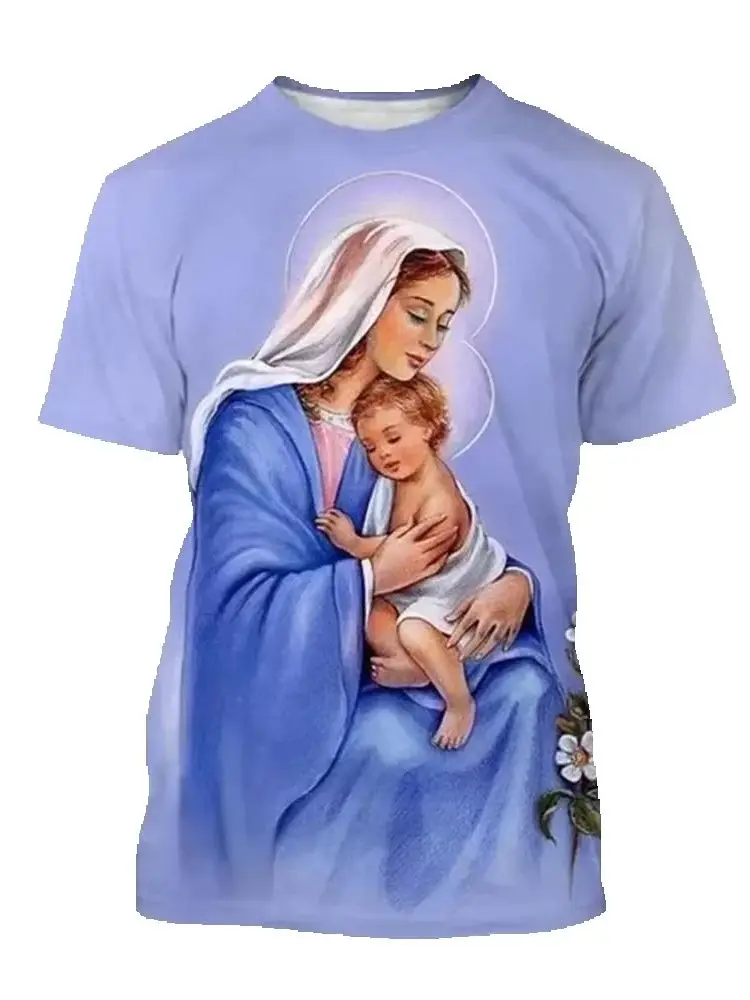

Virginmary 3D Print Men T-shirt Christianity Faith Short Sleeve Mother Of Jesus Pattern Tops Women Tshirt Kids Tshirt Clothing